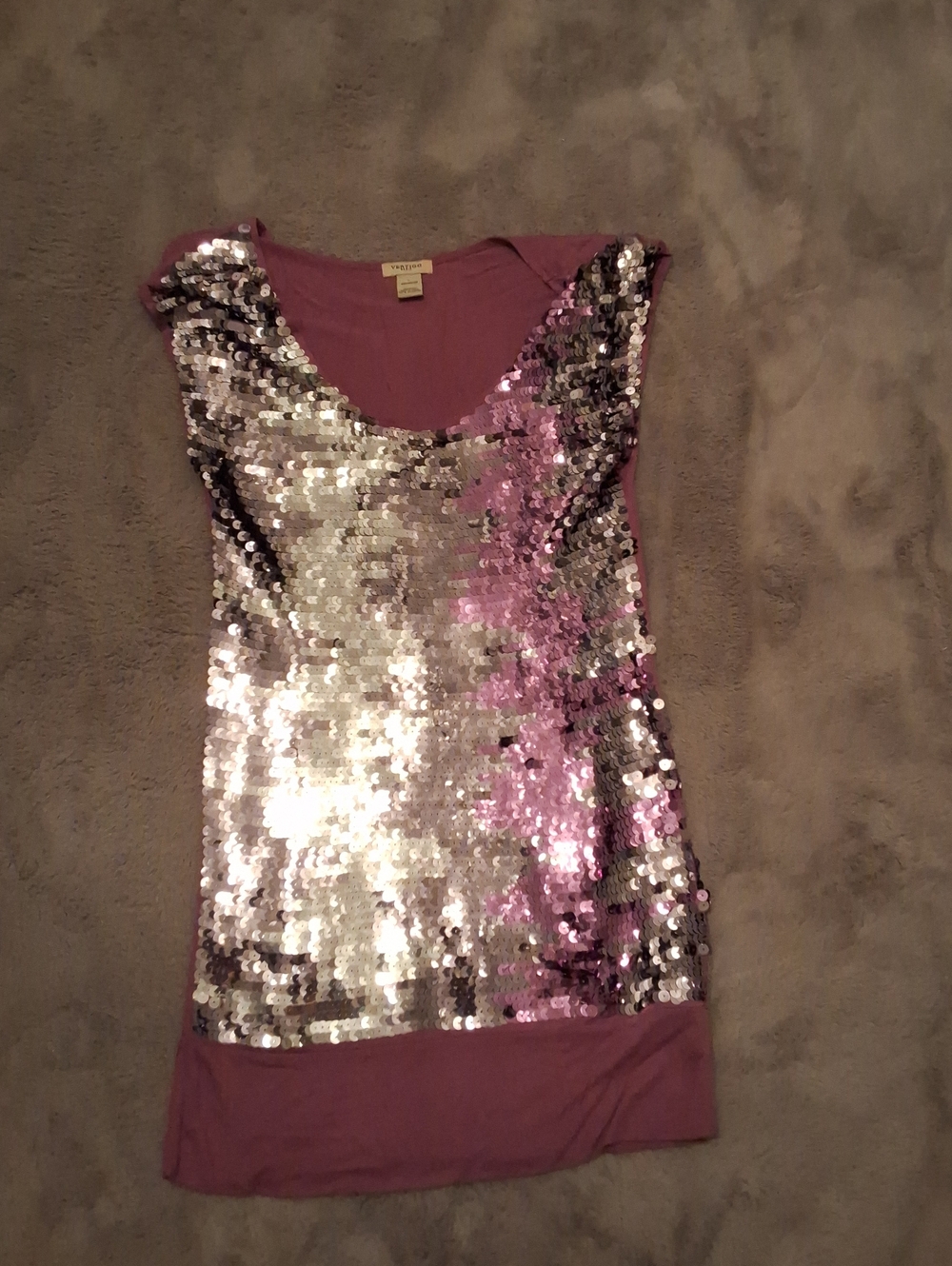 Sequin Scoop Neck Tank Top - Pink and Silver
